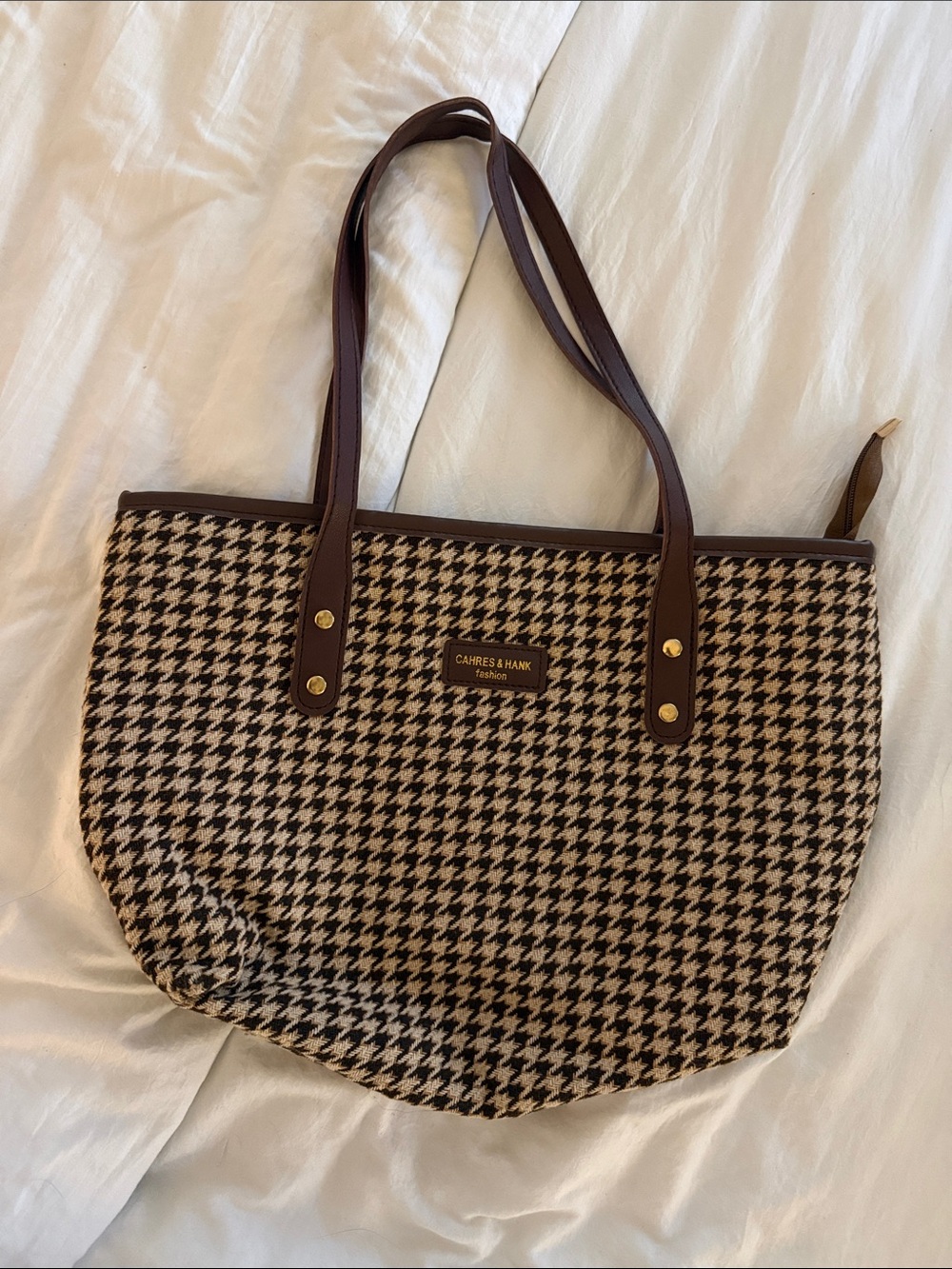 Brown Houndstooth Tote Bag